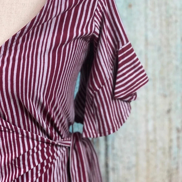 Free People NWT Wine Wrapped Around My Finger Cotton Striped Wrap Top - Picture 12 of 13